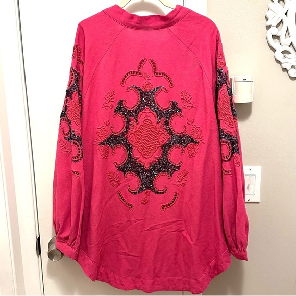 orfeonegro Tops - Orfeonegro Studio Oversized Sequin Embroidered Open Cardigan Top Pink XXL